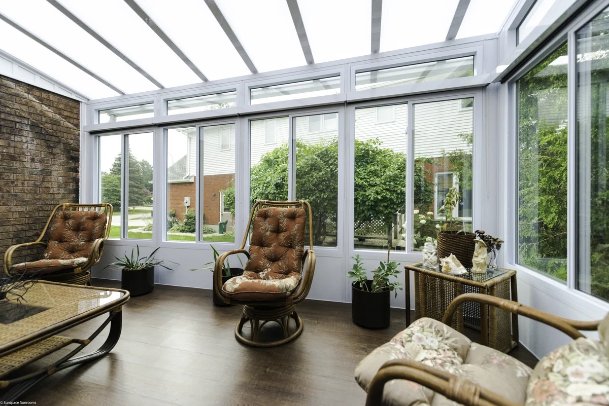 Sunspace Model 300 three-season glass sunroom interior
