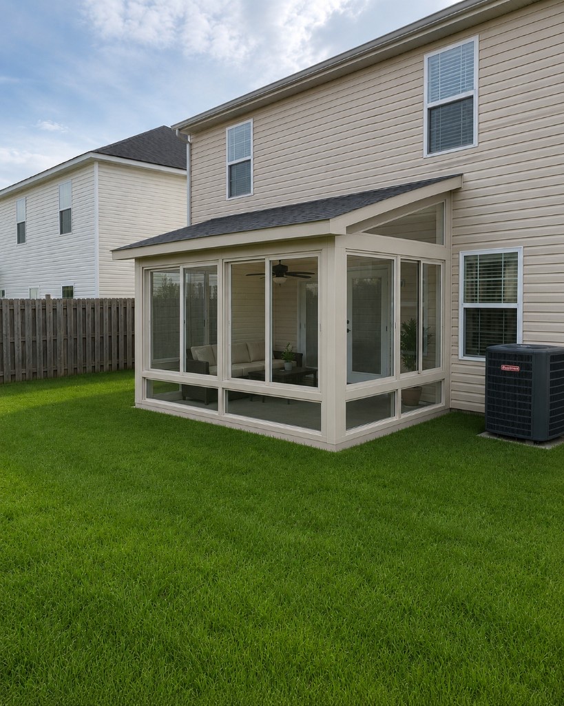 Rendering: studio-roof glass sunroom on the same home